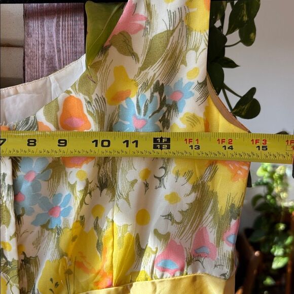 🎀Vintage 🎀 Floral Yellow and Orange Maxi Gown Organza Dress - Picture 8 of 10